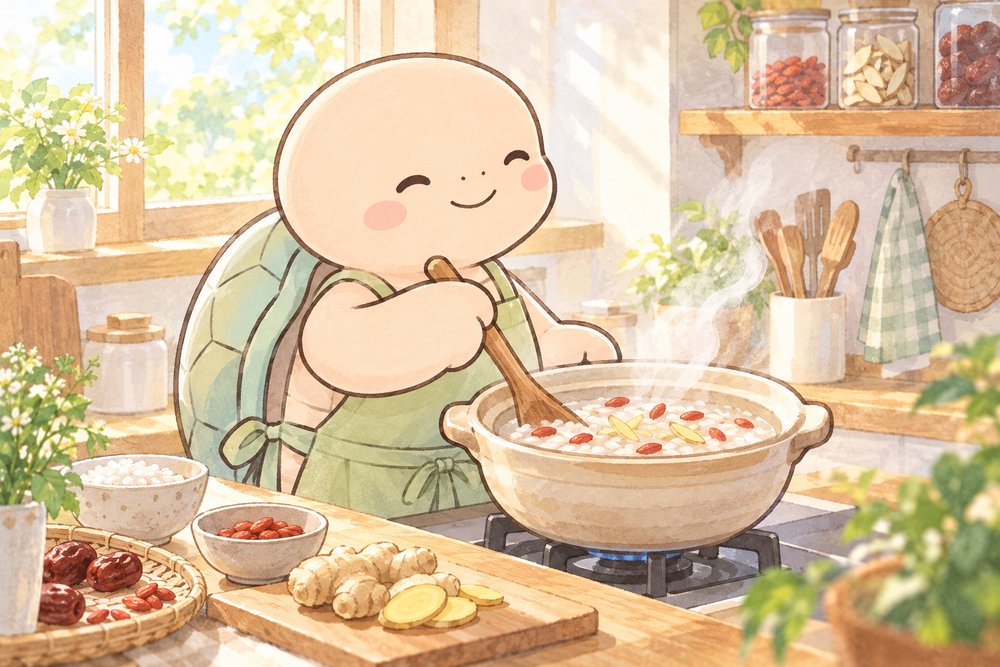 土鍋でくこの実のお粥を作るナビ助
