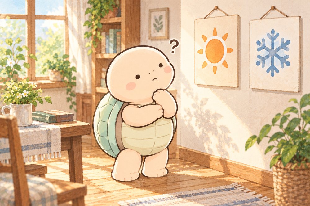 温タイプか冷えタイプか考える亀のナビ助