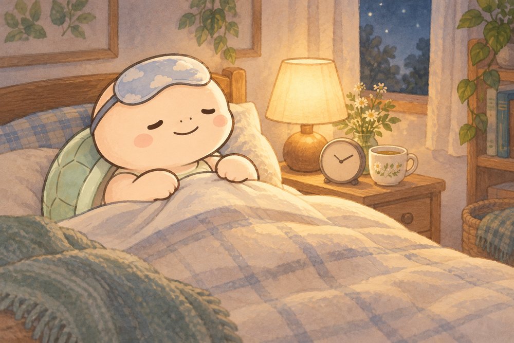 アイマスクを用意して早めに眠る亀のナビ助