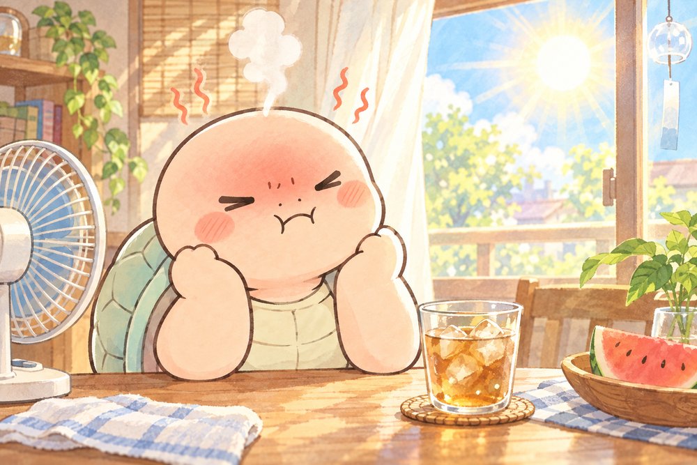 顔を真っ赤にしてイライラする亀のナビ助