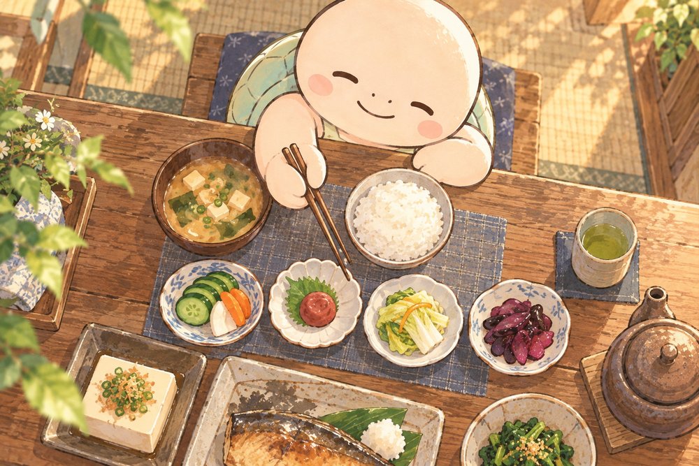 いろいろな漬物を組み合わせて和食を楽しむ亀のナビ助