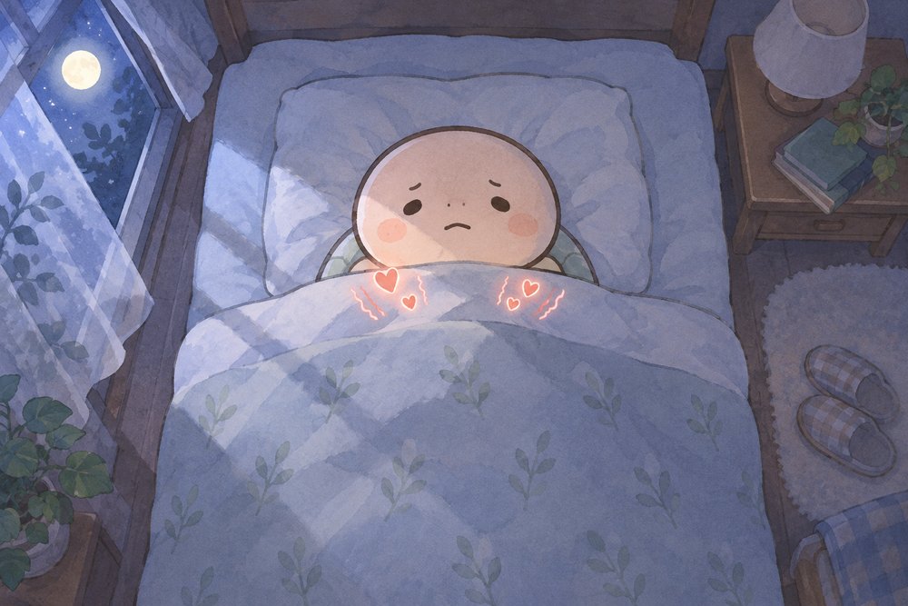 夜中に目がさえて胸がドキドキする亀のナビ助